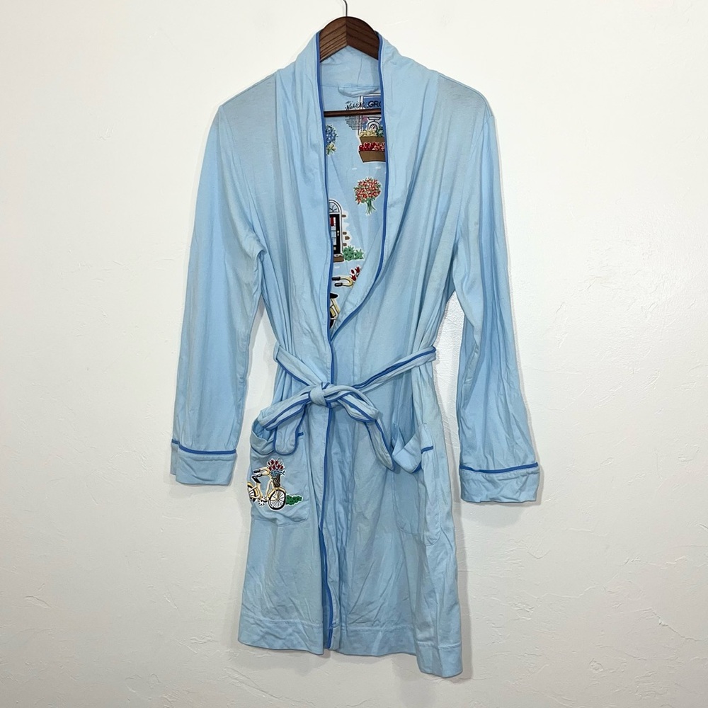 Nick and Nora Blue Cotton Robe Garden Flower S/M